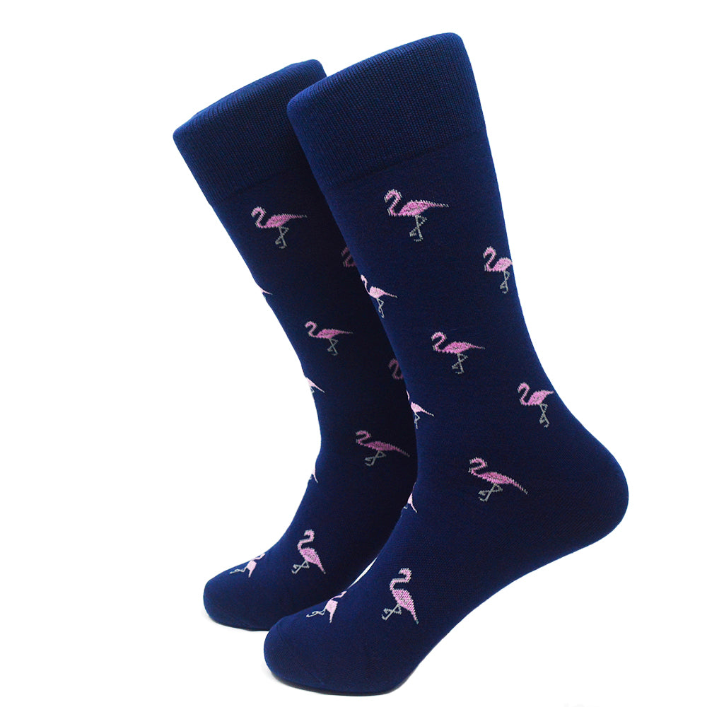 Flamingo Socks - Men's Mid Calf - Pink on Navy – SummerTies