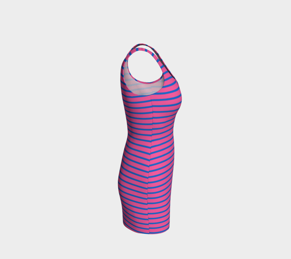 Striped Bodycon Dress Blue on Pink SummerTies