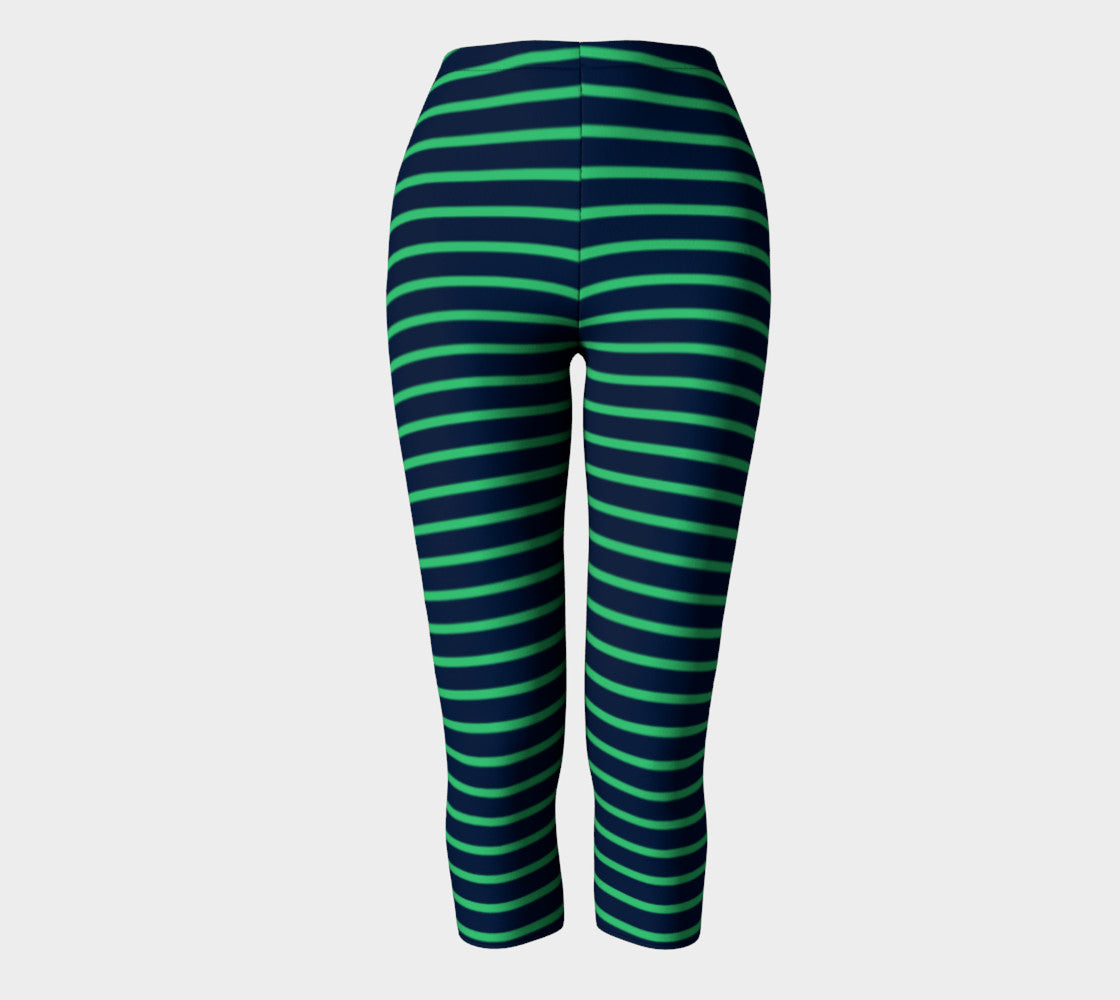 Striped Adult Capris - Green on Navy - SummerTies